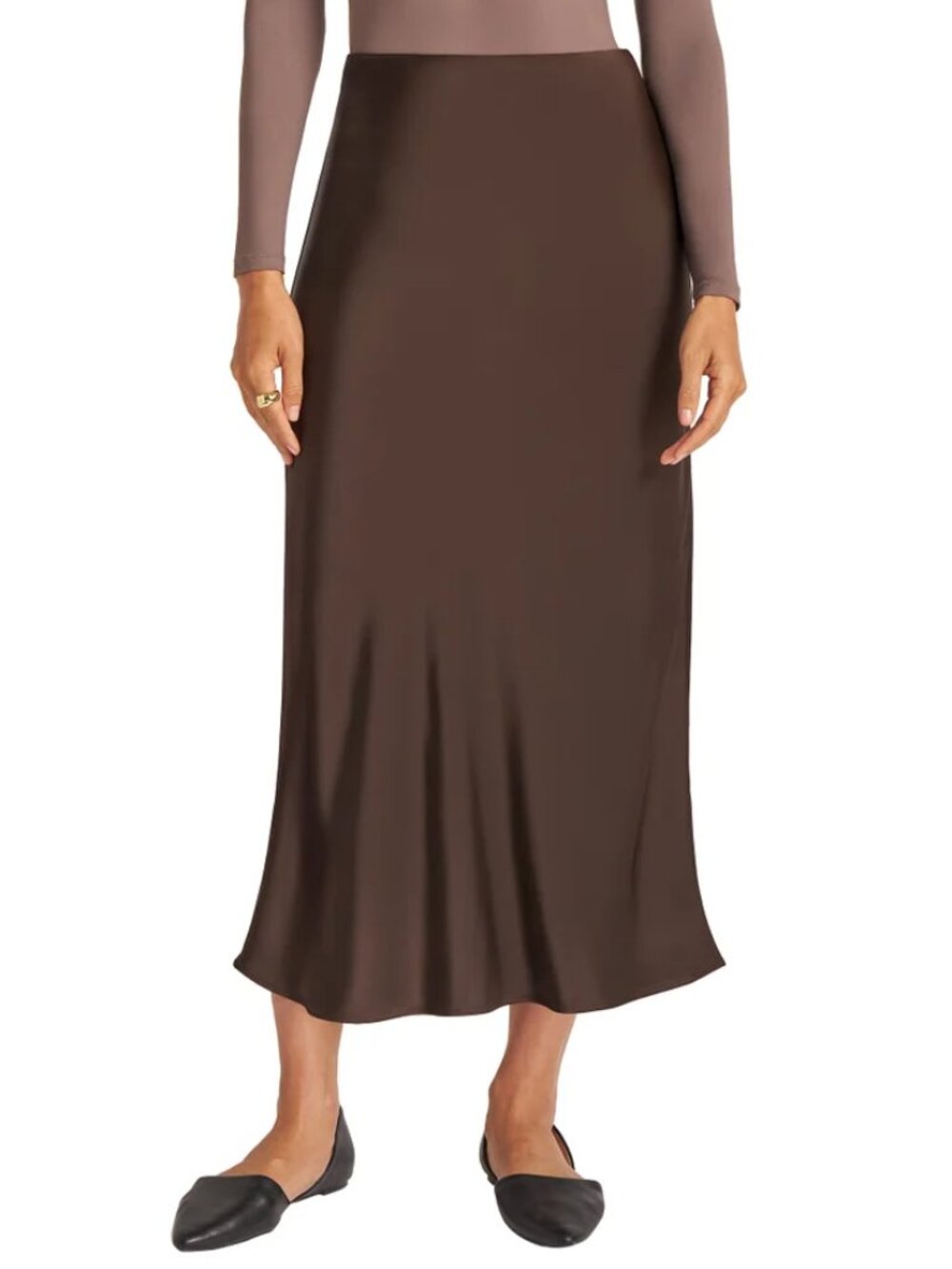 Matty M Women's Satin Skirt Brown XXL Satin Pull-On Midi Skirt NWT